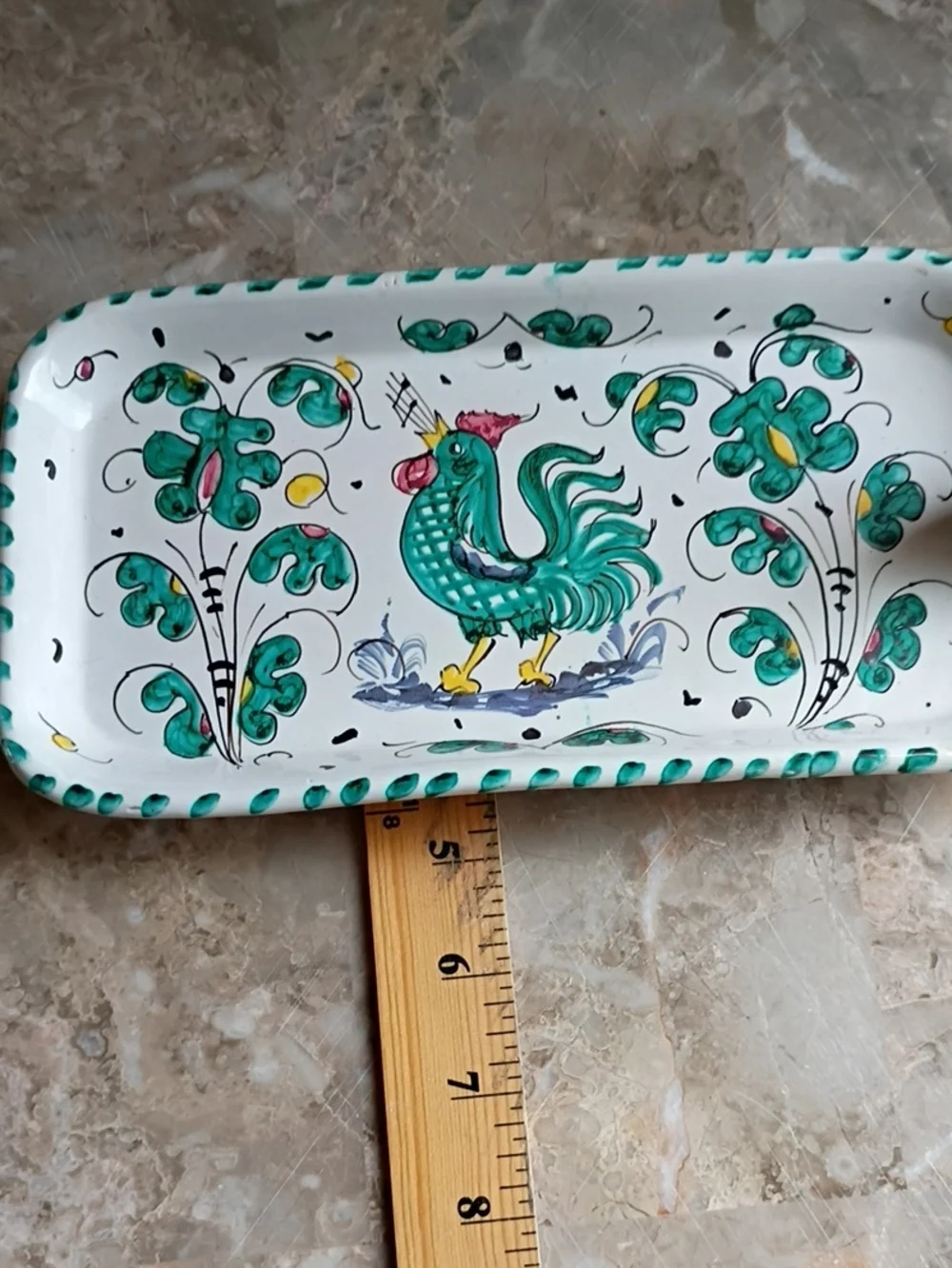 Majolica Orvieto Green Rooster Olive Dish from Deruta Italy Signed